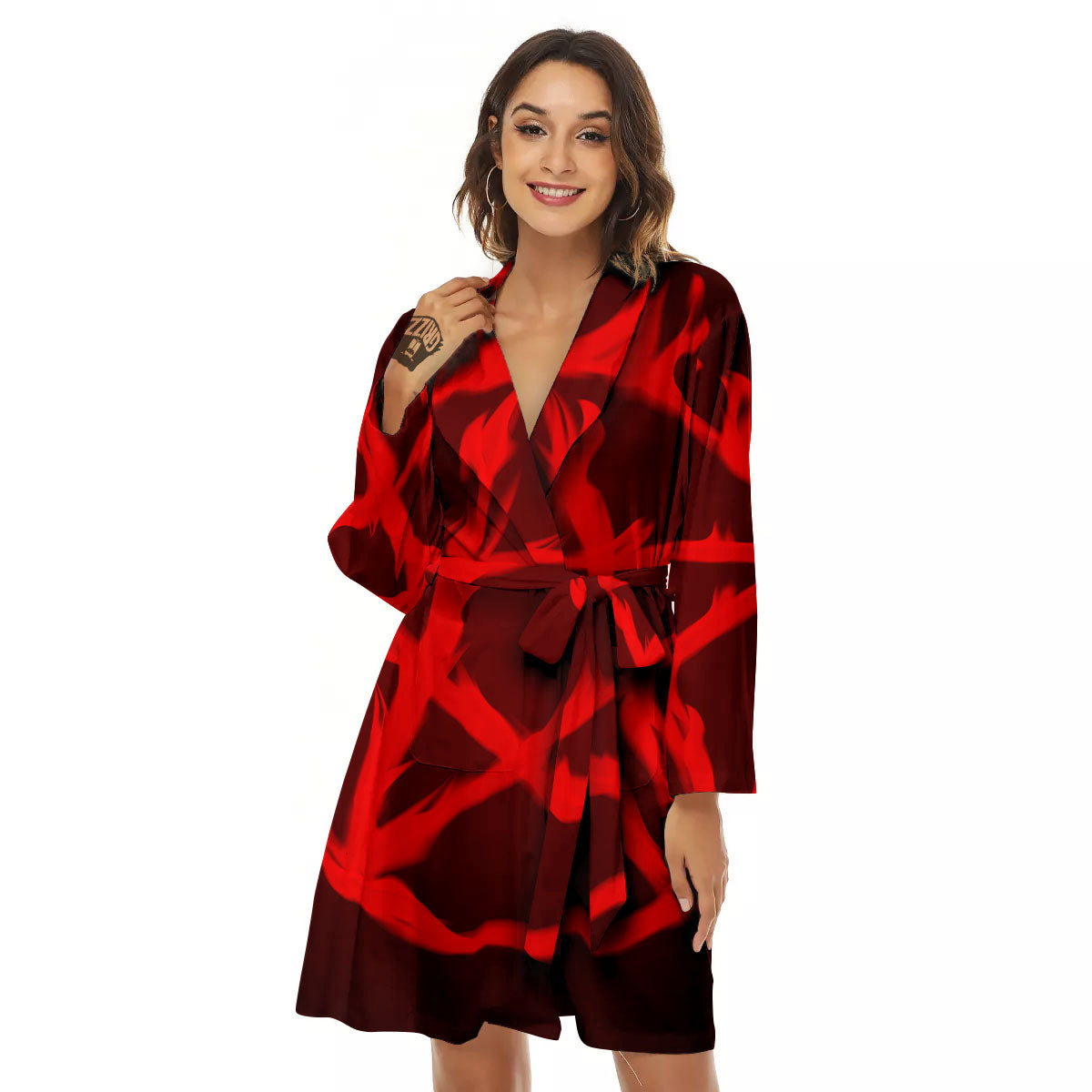Pentagram Fiery Reversed Print Women's Robe-grizzshop