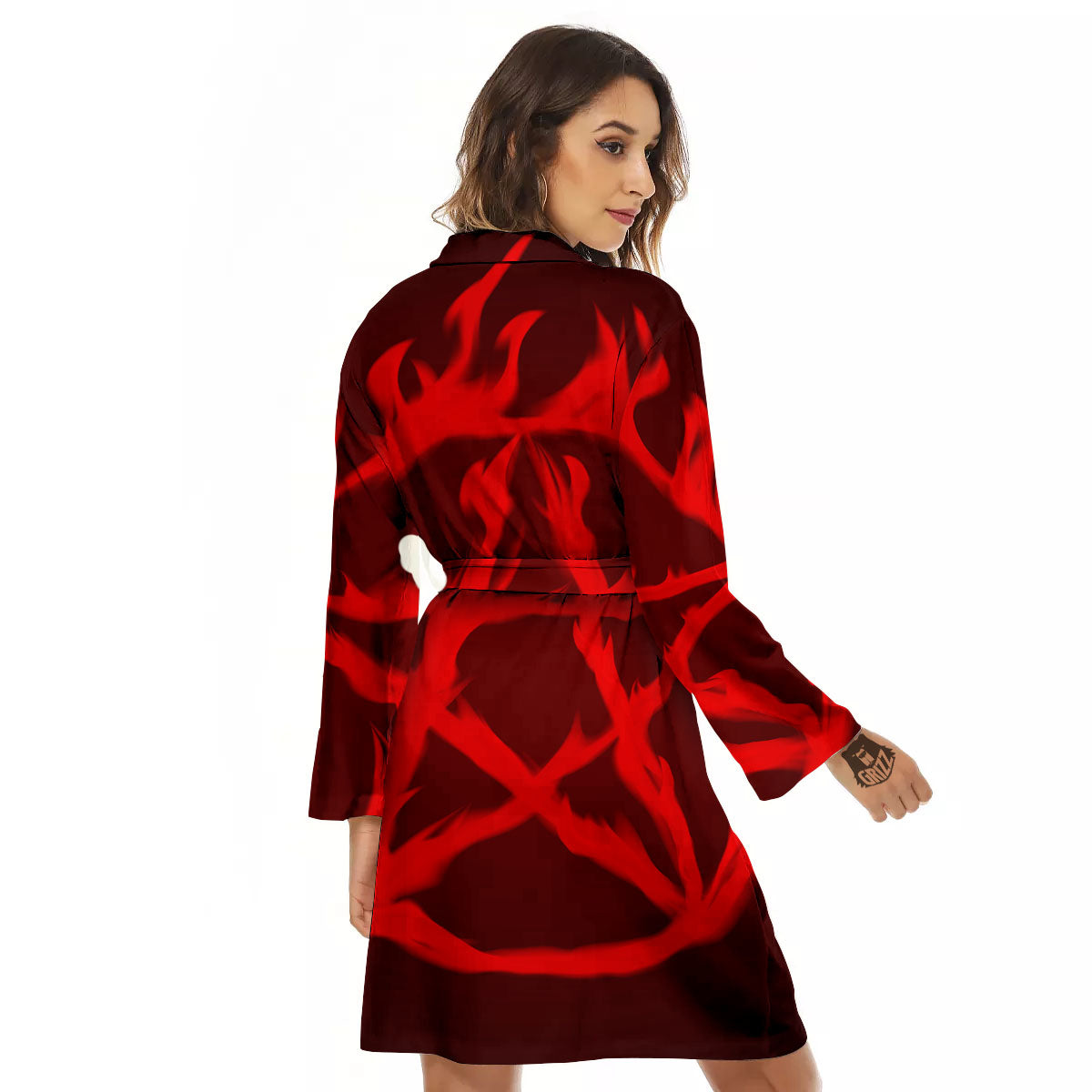 Pentagram Fiery Reversed Print Women's Robe-grizzshop