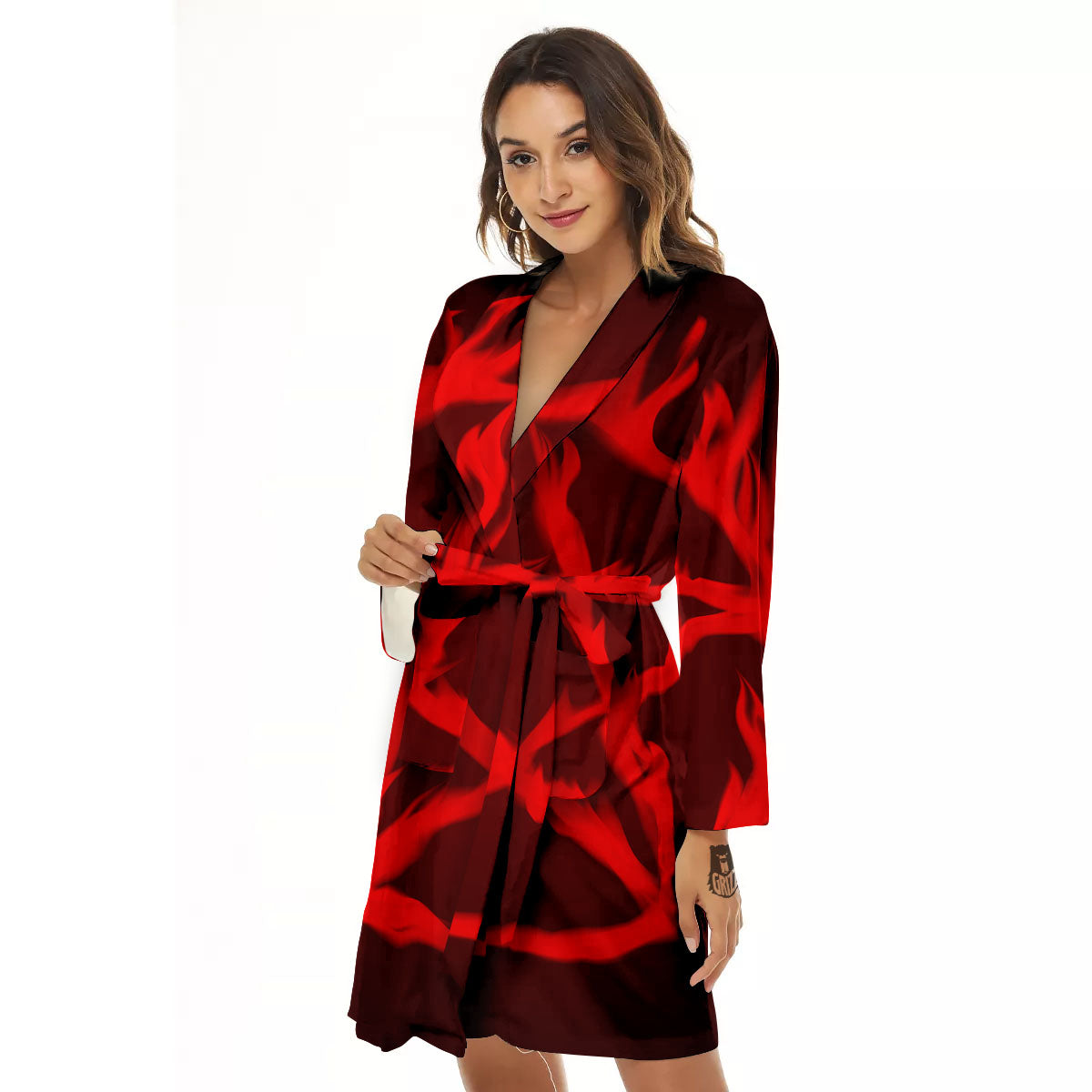 Pentagram Fiery Reversed Print Women's Robe-grizzshop