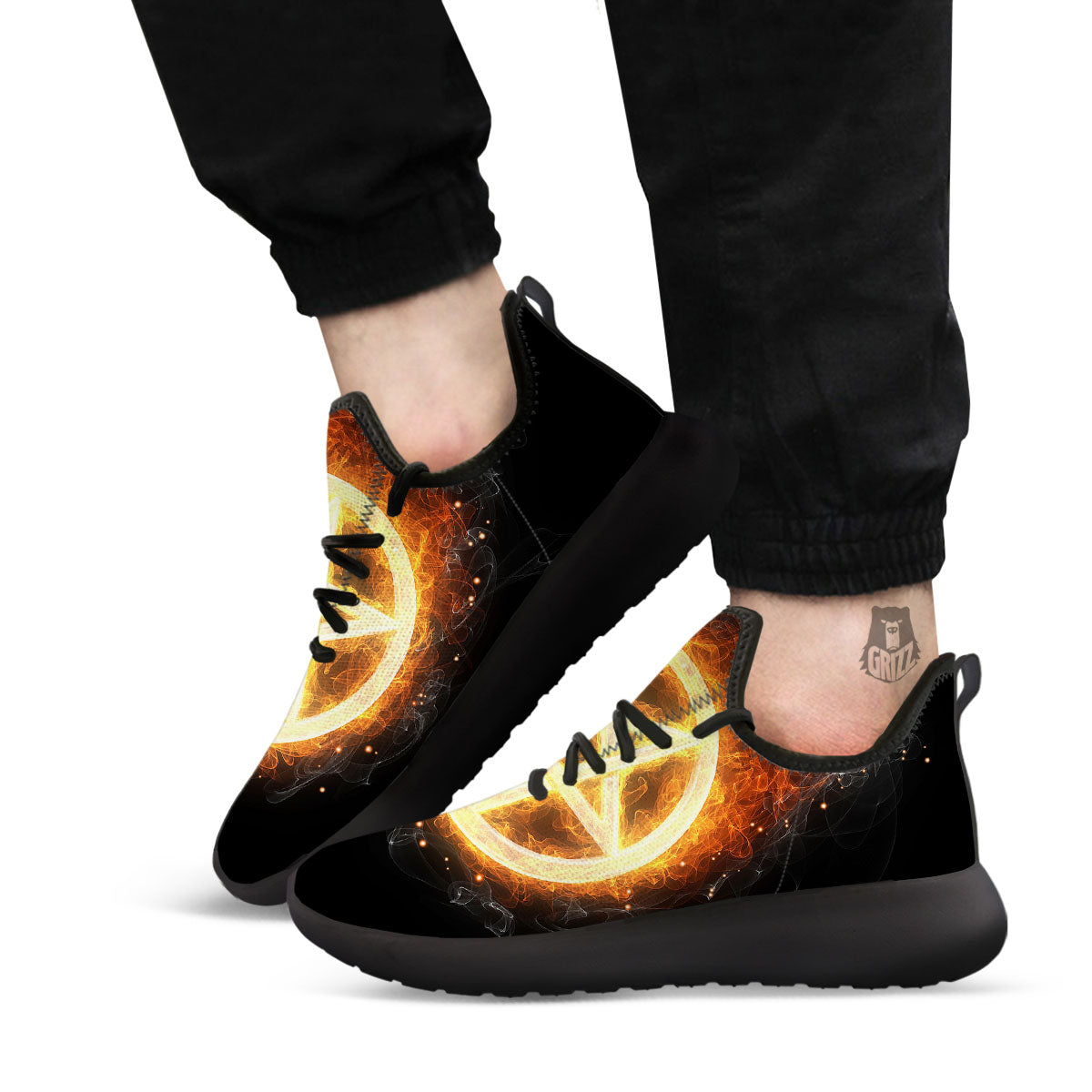 Pentagram Flame Print Black Athletic Shoes-grizzshop