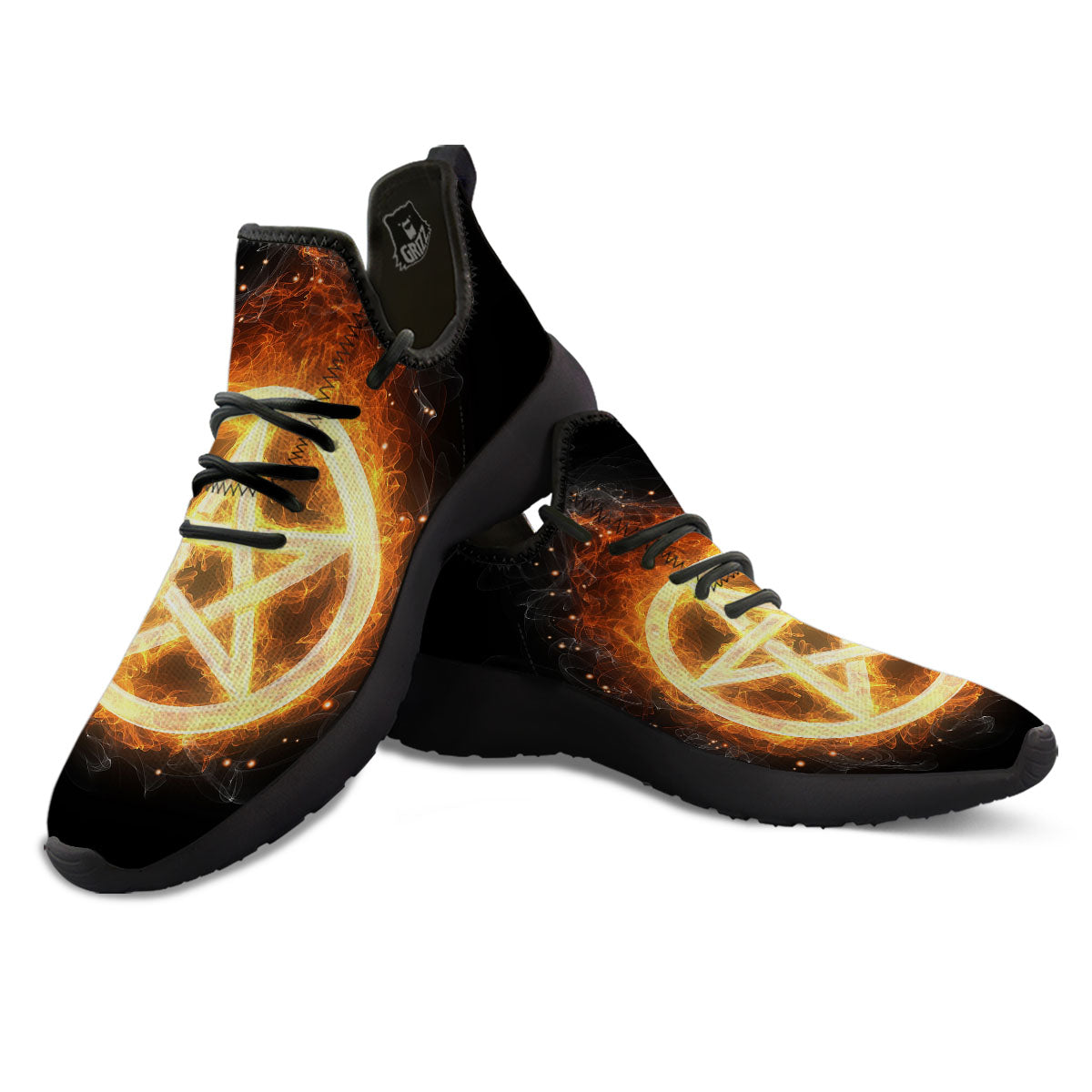 Pentagram Flame Print Black Athletic Shoes-grizzshop