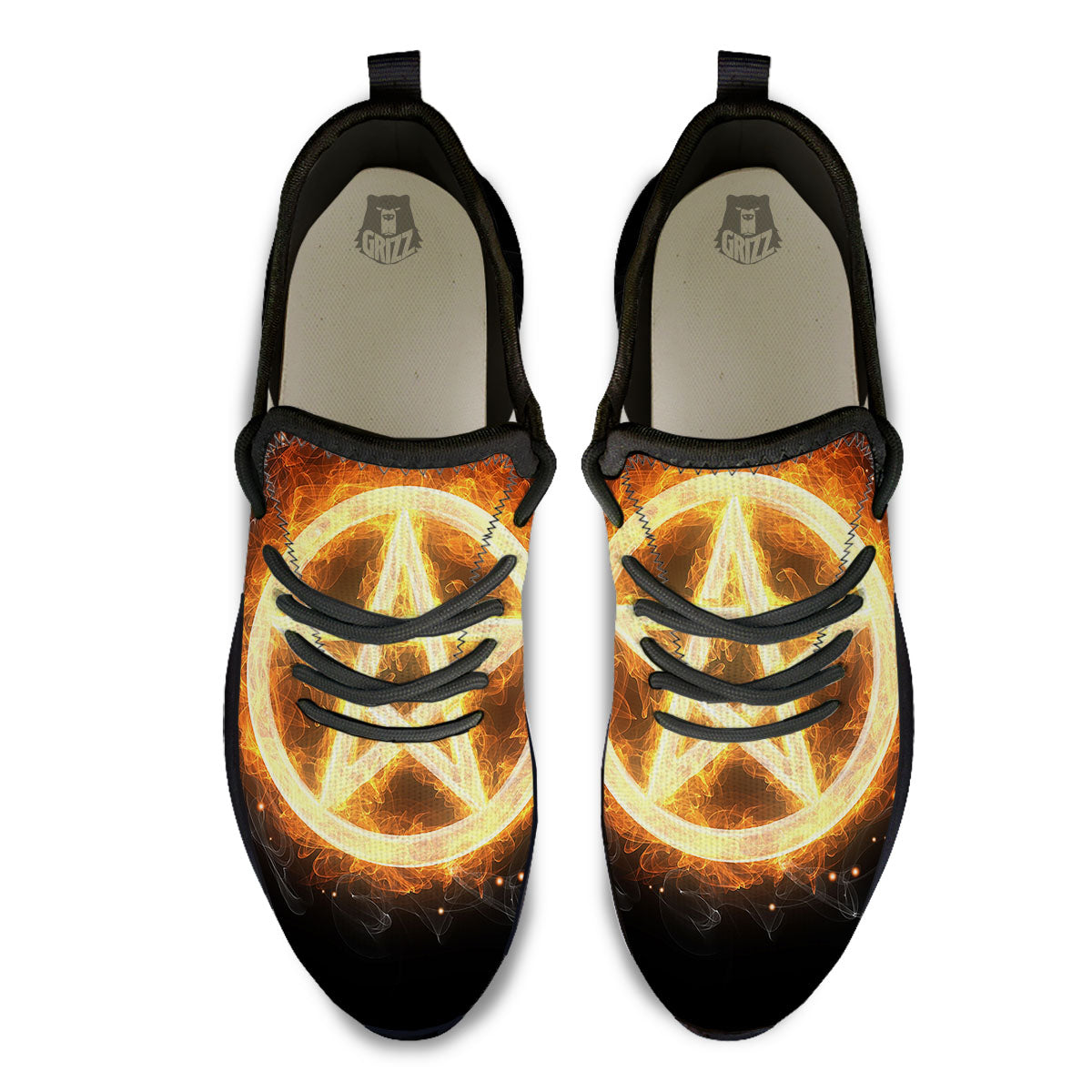 Pentagram Flame Print Black Athletic Shoes-grizzshop