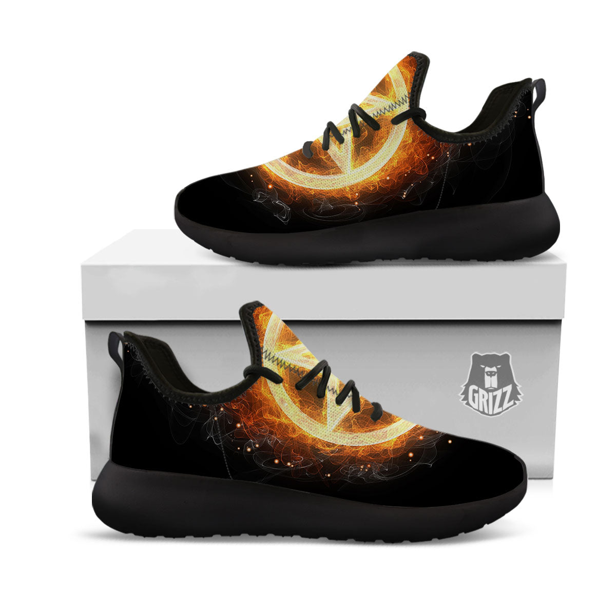 Pentagram Flame Print Black Athletic Shoes-grizzshop