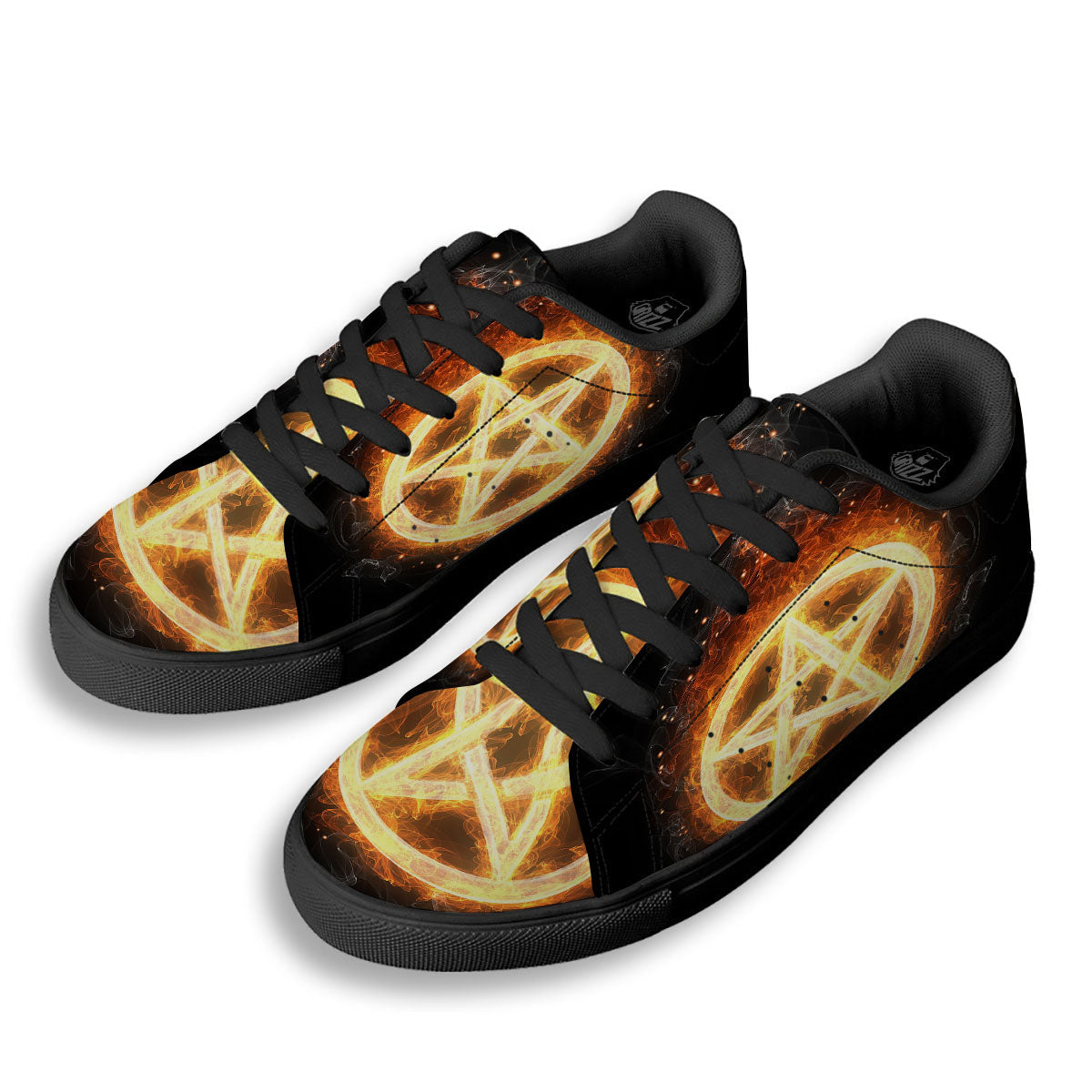 Pentagram Flame Print Black Low Top Sneakers-grizzshop
