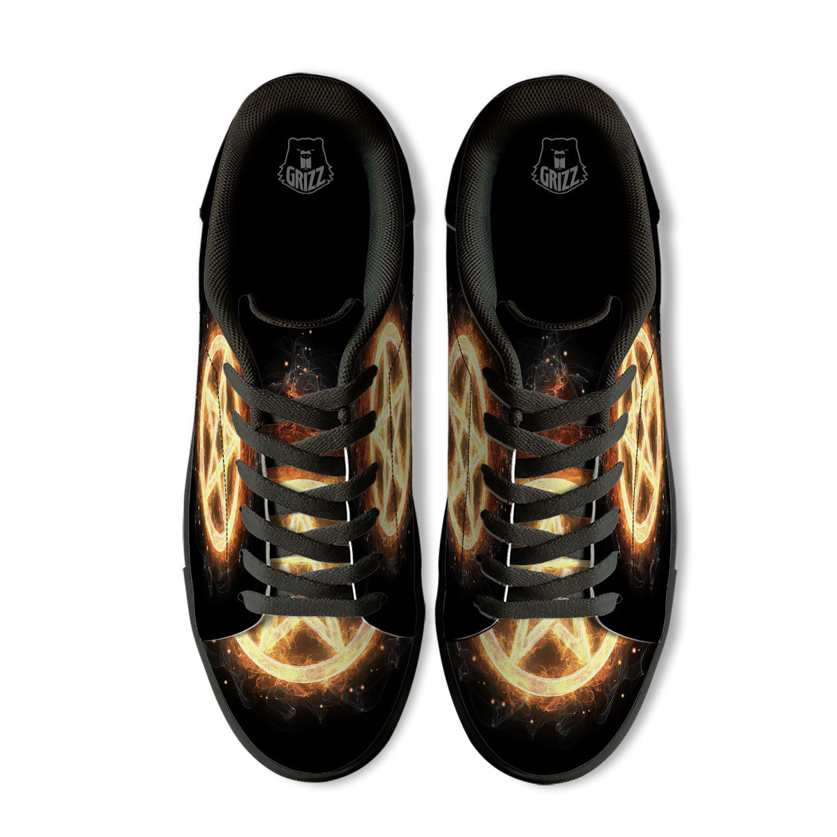 Pentagram Flame Print Black Low Top Sneakers-grizzshop