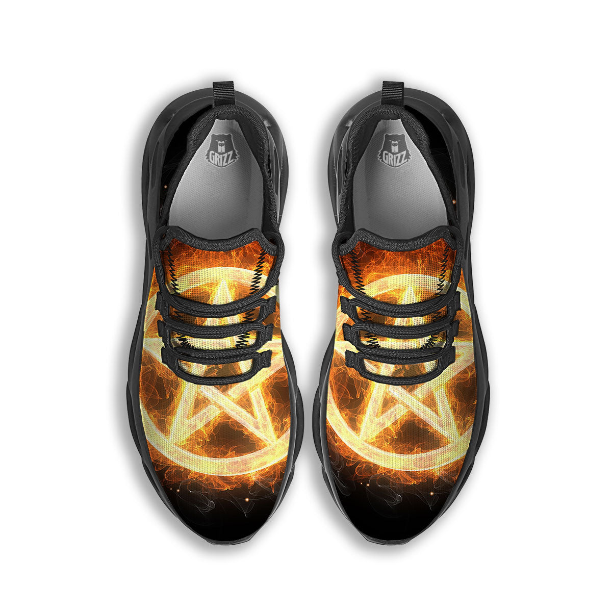 Pentagram Flame Print Black Running Shoes-grizzshop