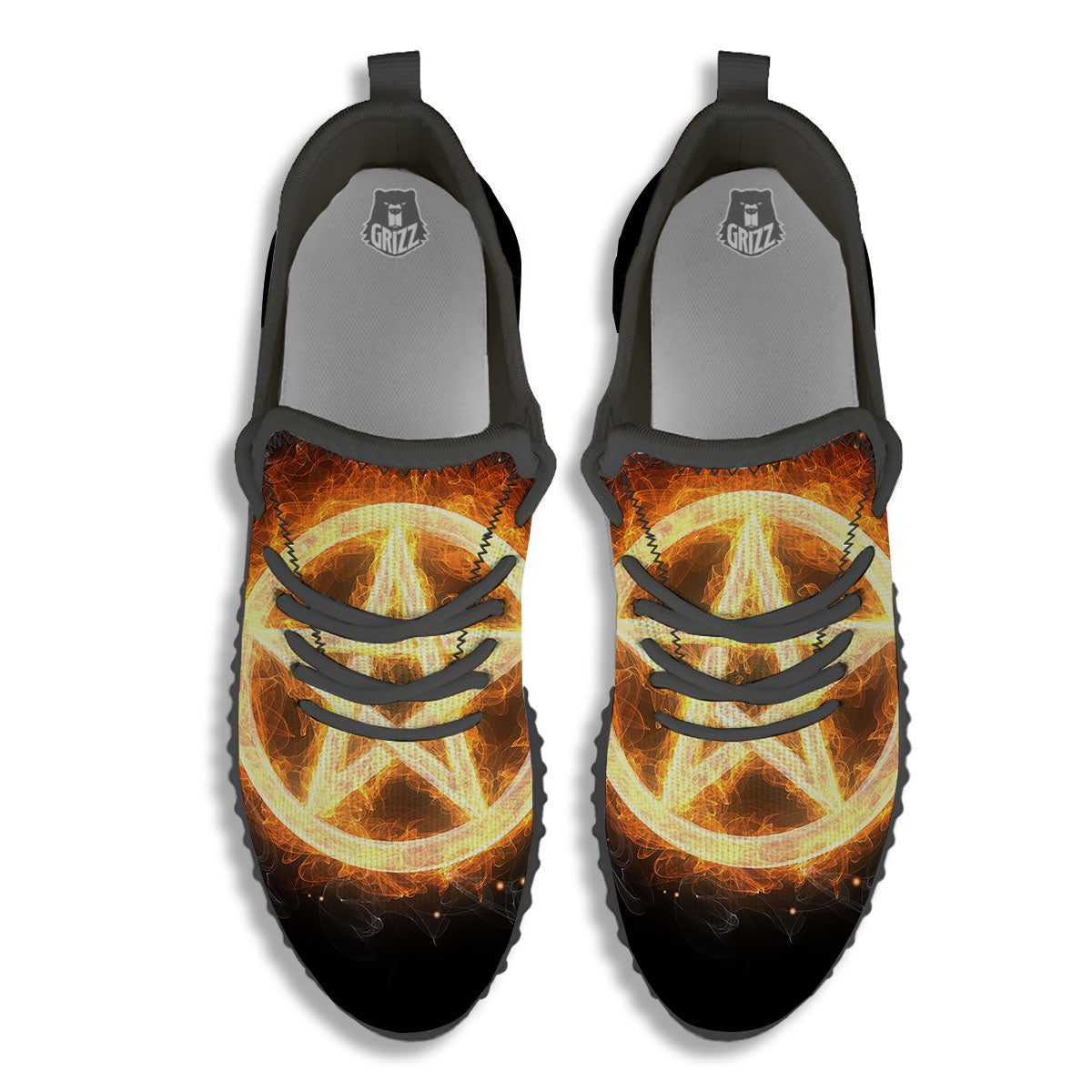 Pentagram Flame Print Black Walking Shoes-grizzshop