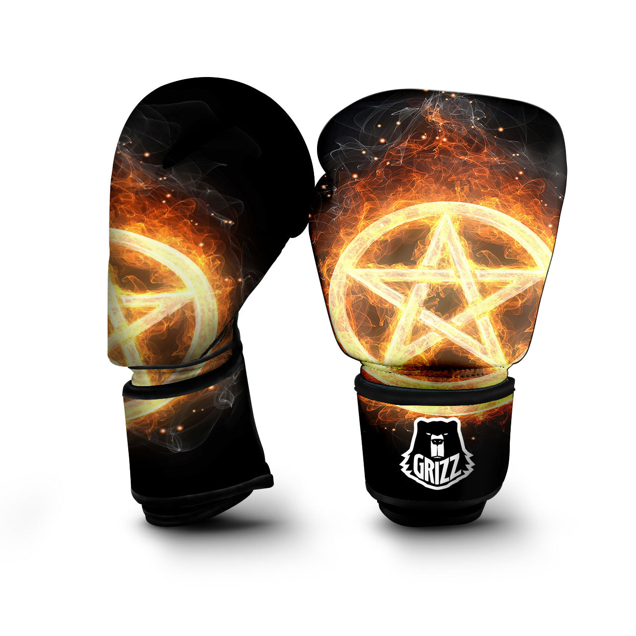 Pentagram Flame Print Boxing Gloves-grizzshop