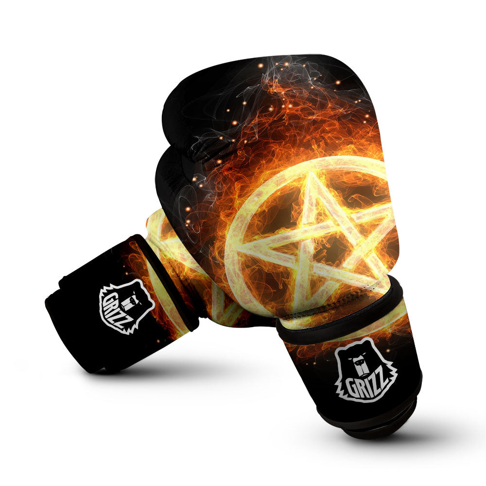 Pentagram Flame Print Boxing Gloves-grizzshop