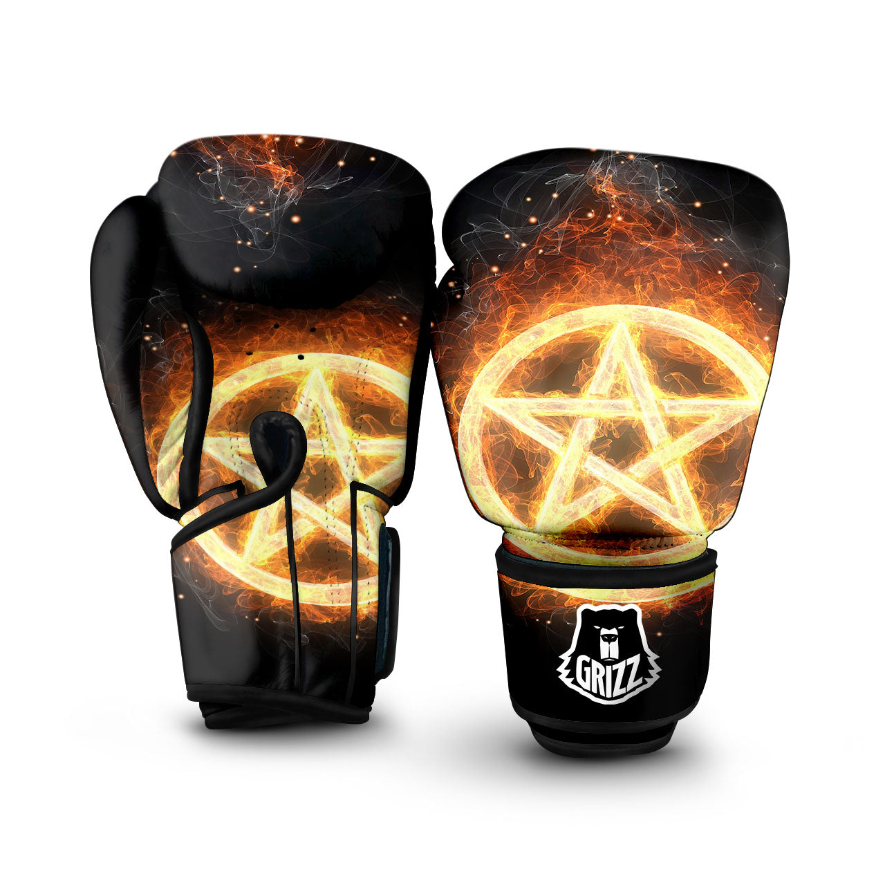 Pentagram Flame Print Boxing Gloves-grizzshop