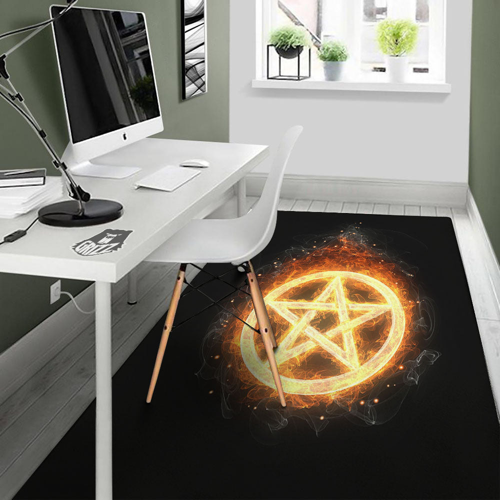 Pentagram Flame Print Floor Mat-grizzshop