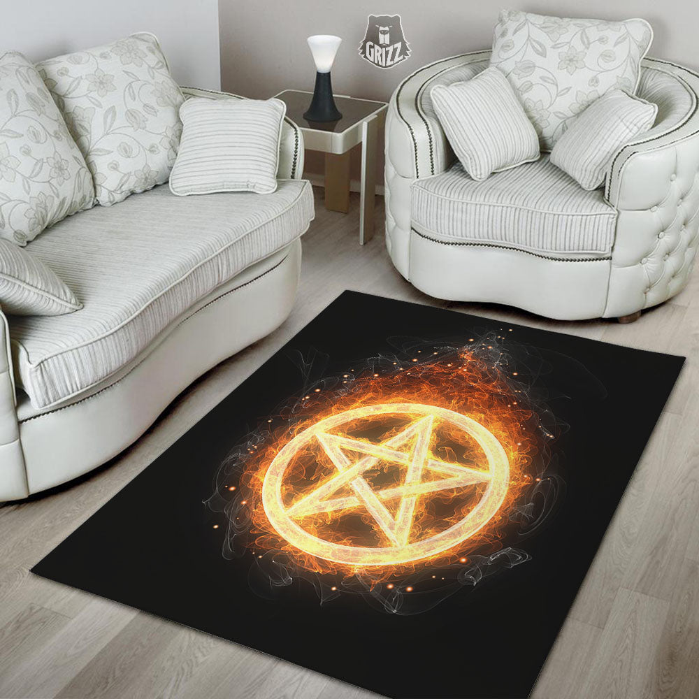 Pentagram Flame Print Floor Mat-grizzshop
