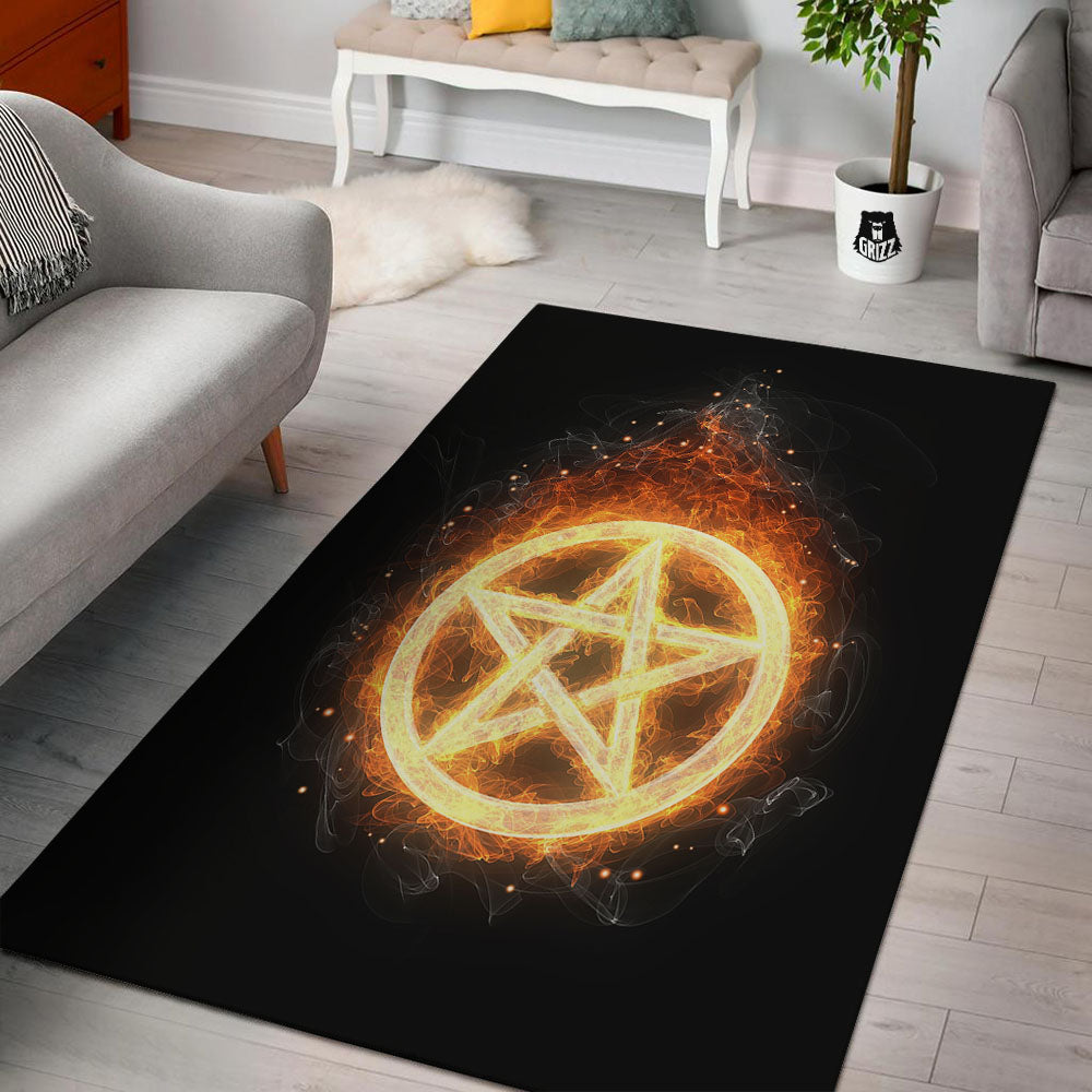 Pentagram Flame Print Floor Mat-grizzshop