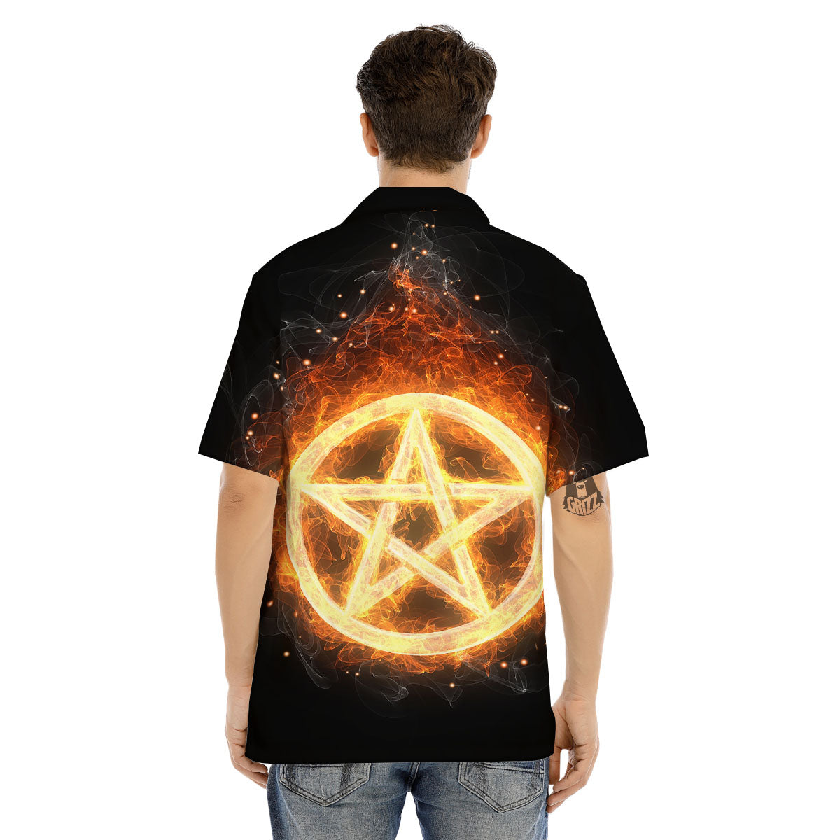 Pentagram Flame Print Men's Hawaiian Shirt-grizzshop