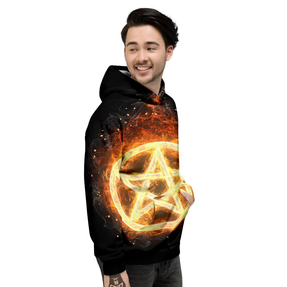 Pentagram Flame Print Men's Hoodie-grizzshop