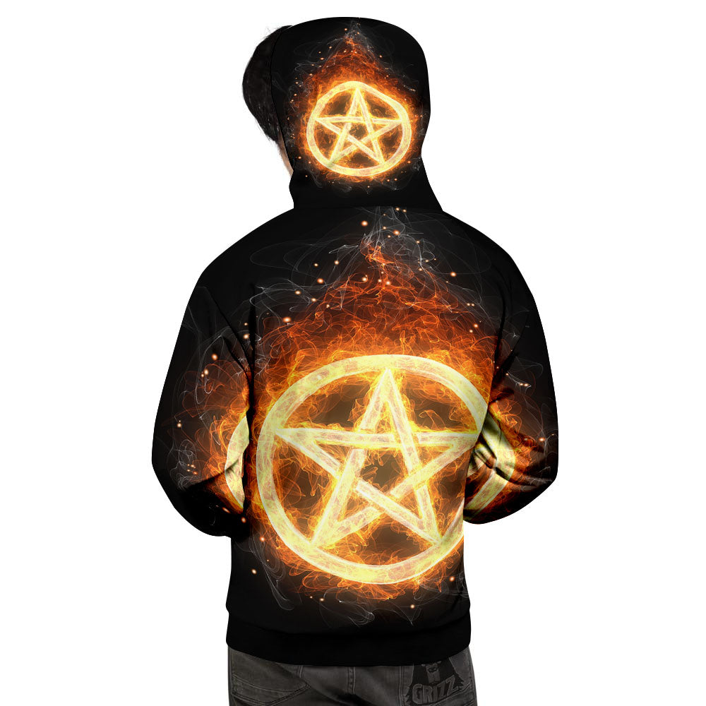 Pentagram Flame Print Men's Hoodie-grizzshop