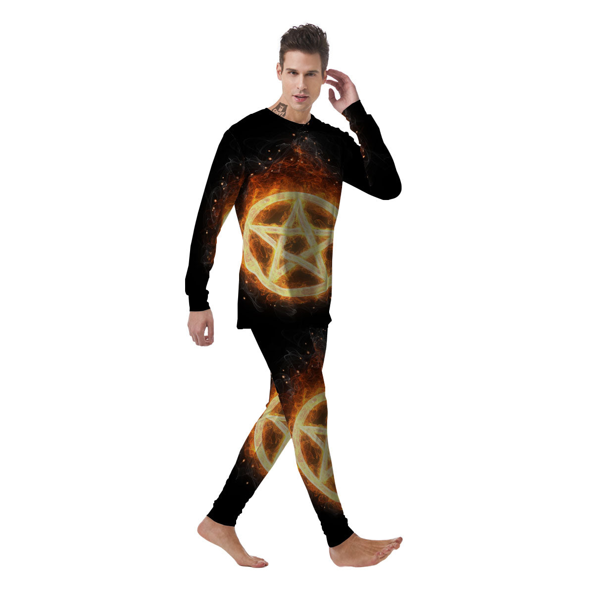 Pentagram Flame Print Men's Pajamas-grizzshop