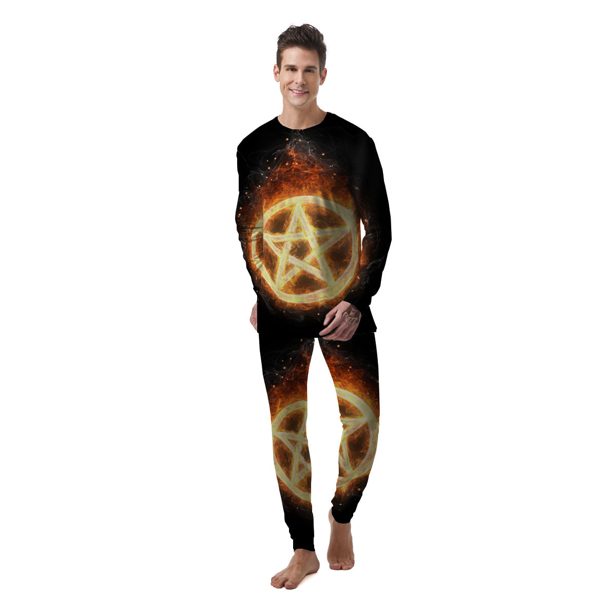 Pentagram Flame Print Men's Pajamas-grizzshop