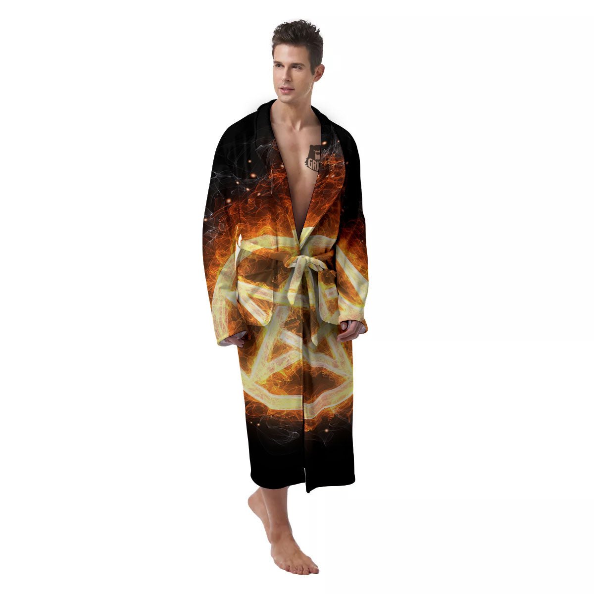 Pentagram Flame Print Men's Robe-grizzshop