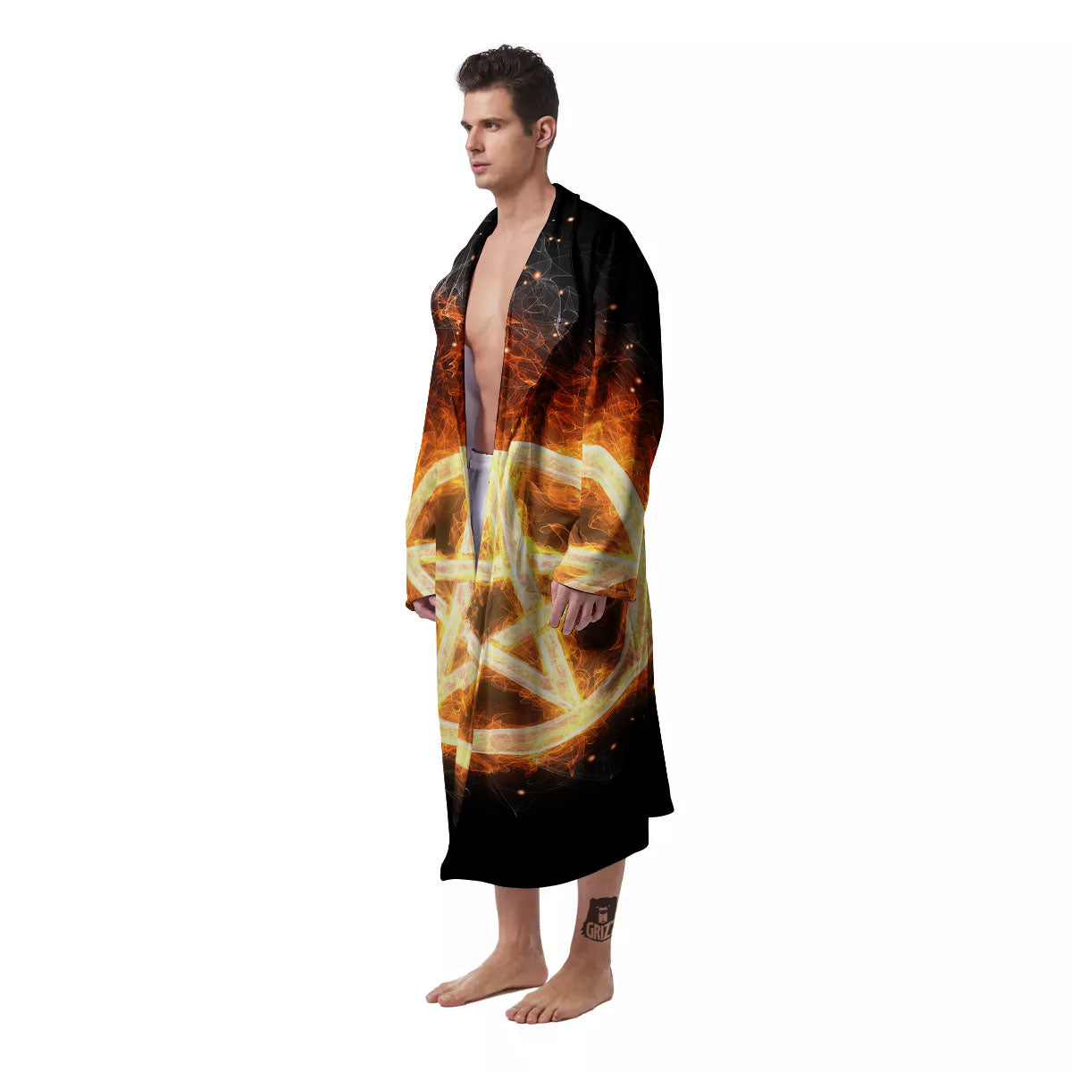 Pentagram Flame Print Men's Robe-grizzshop