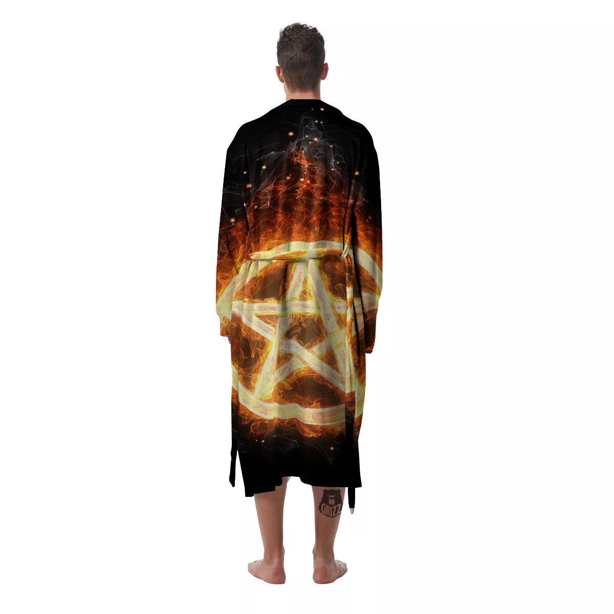Pentagram Flame Print Men's Robe-grizzshop