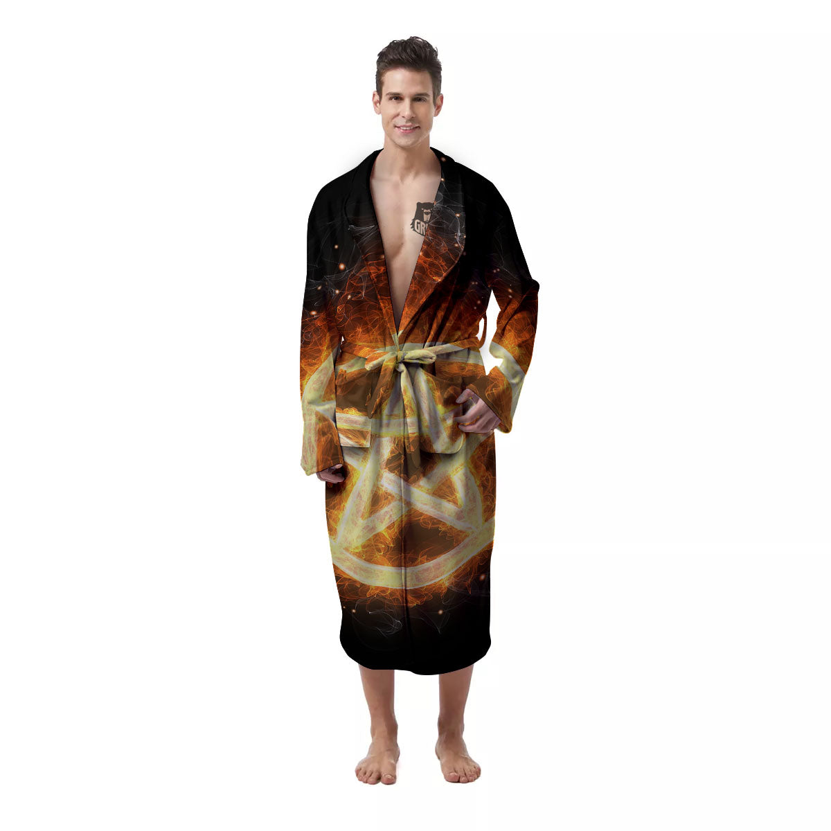 Pentagram Flame Print Men's Robe-grizzshop