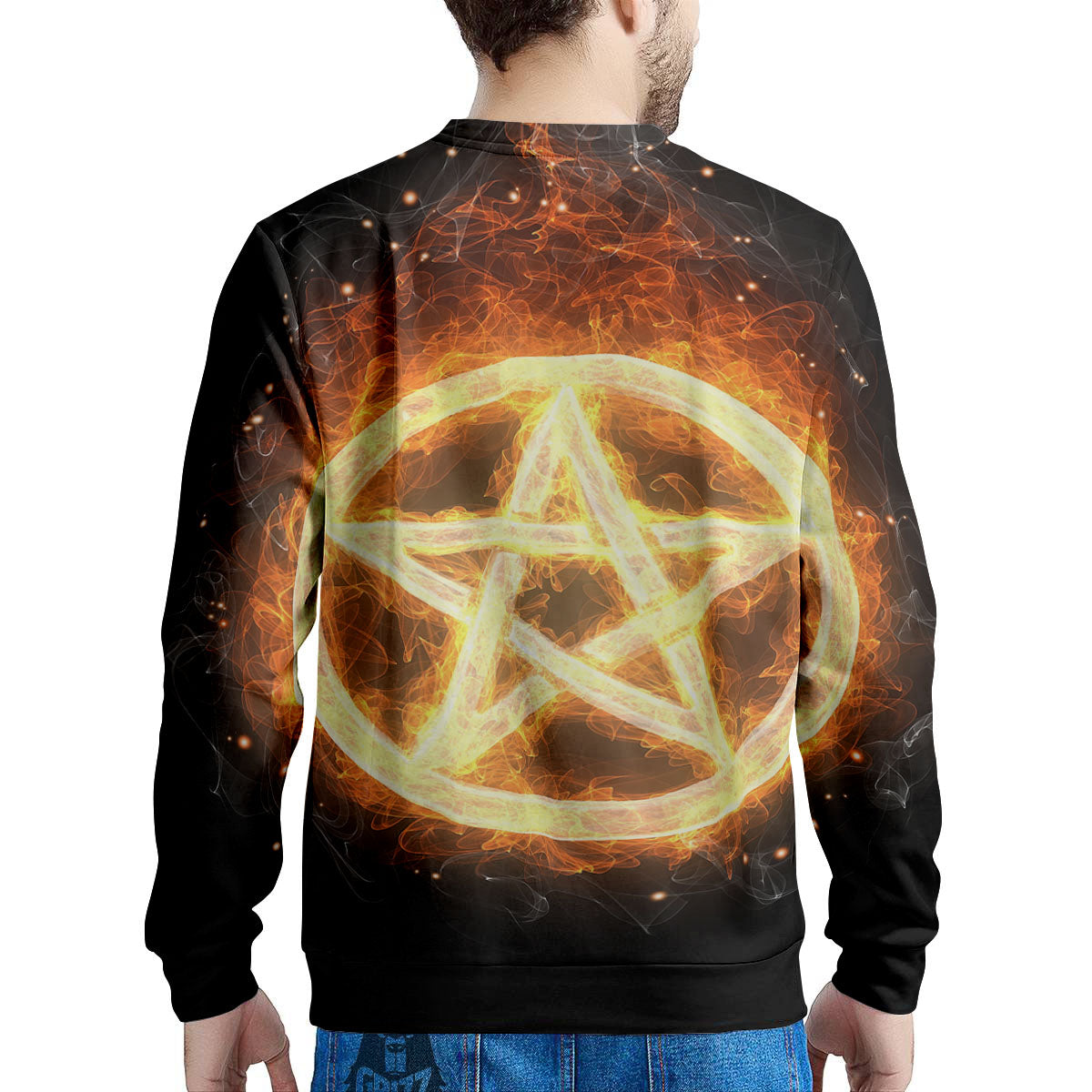 Pentagram Flame Print Men's Sweatshirt-grizzshop