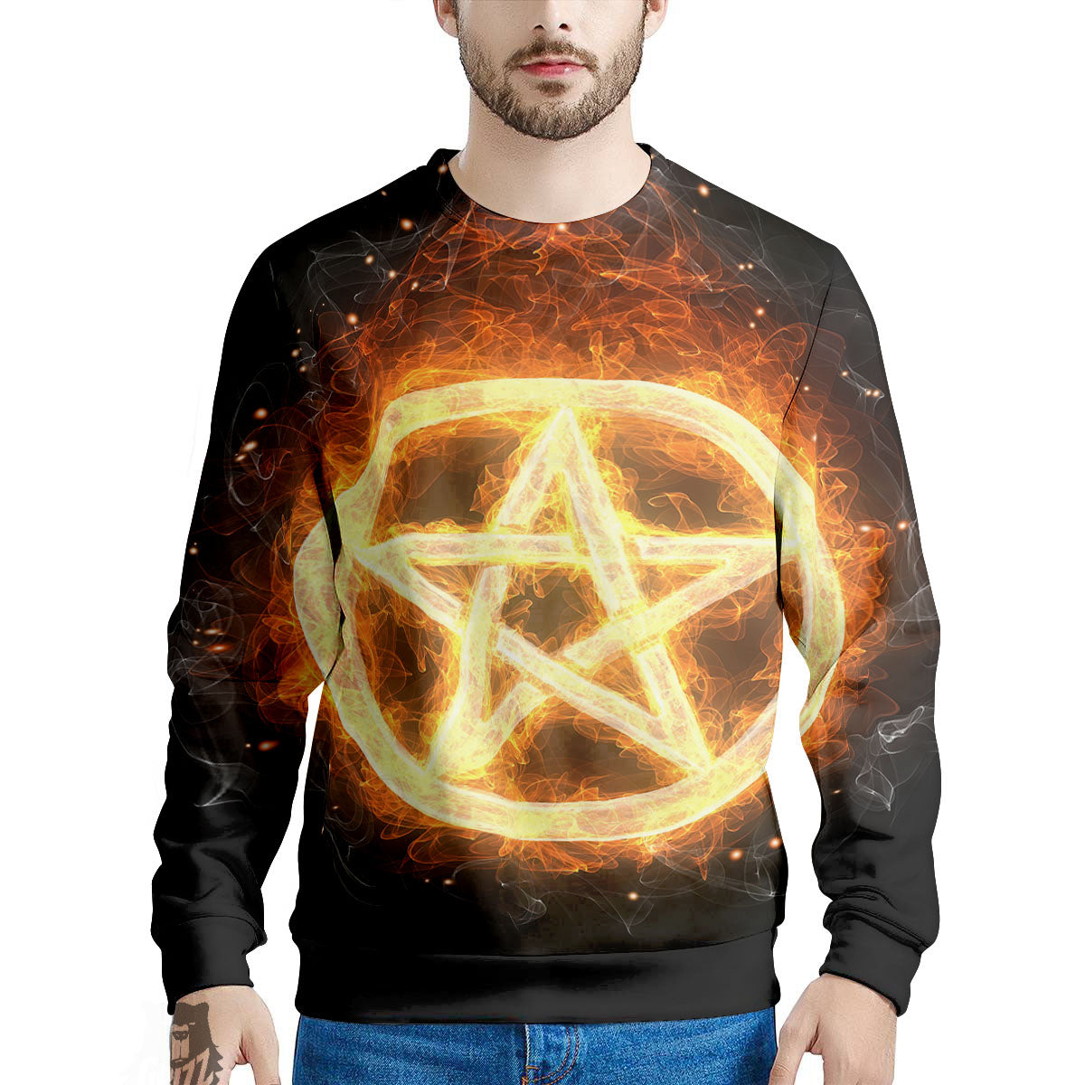 Pentagram Flame Print Men's Sweatshirt-grizzshop