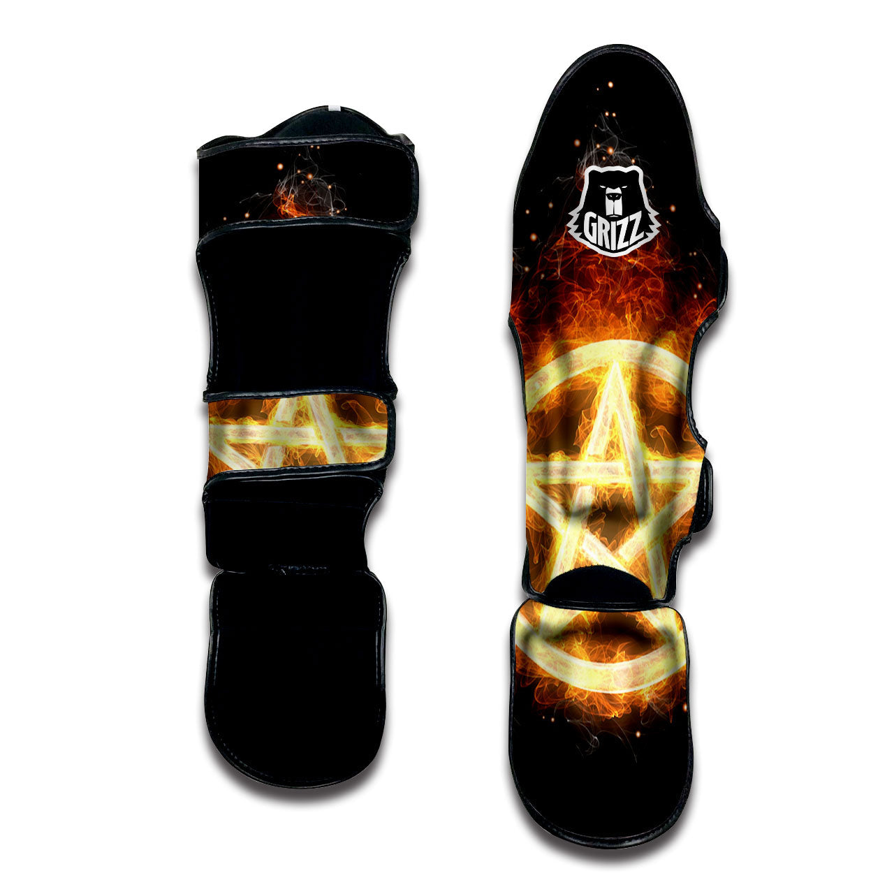 Pentagram Flame Print Muay Thai Shin Guards-grizzshop