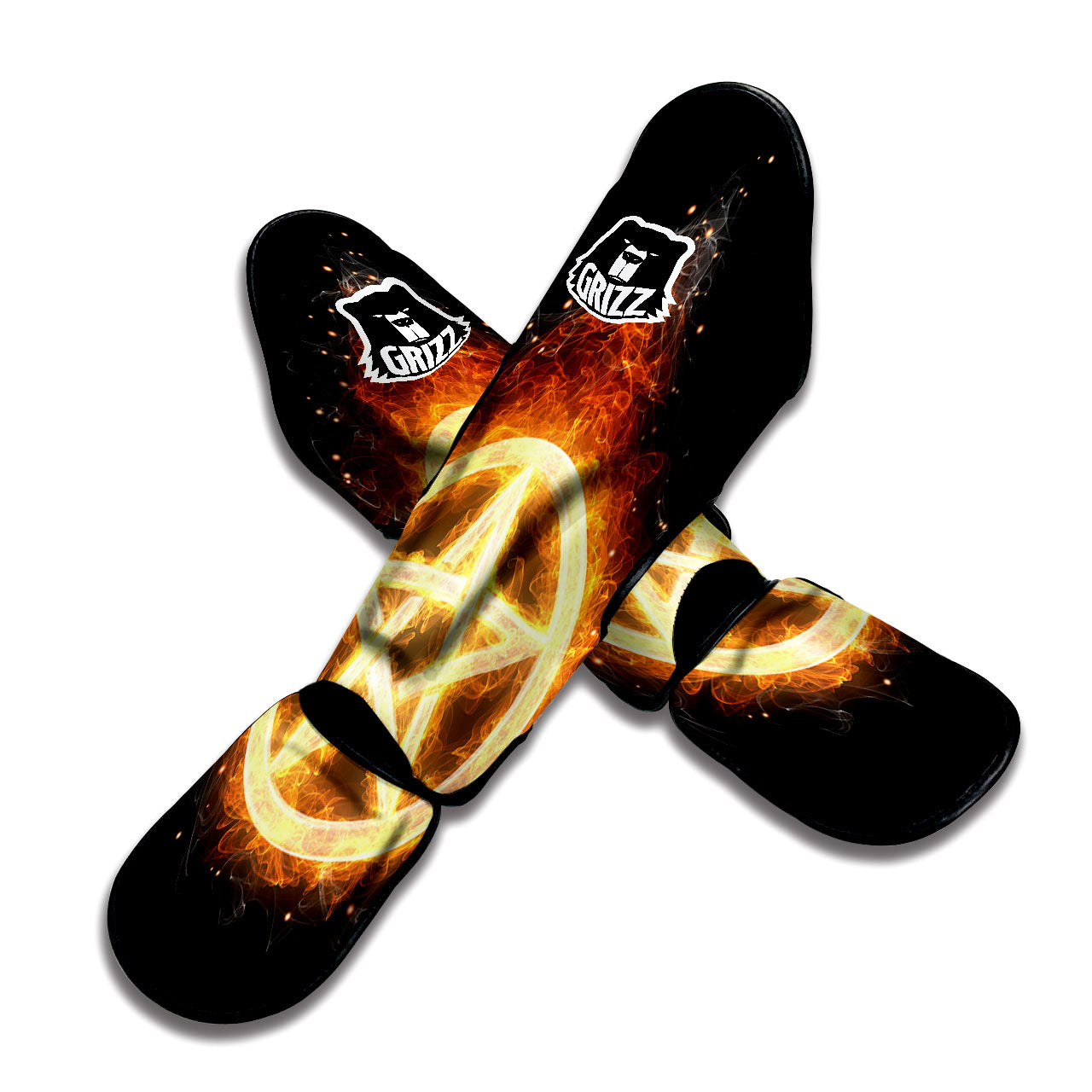 Pentagram Flame Print Muay Thai Shin Guards-grizzshop