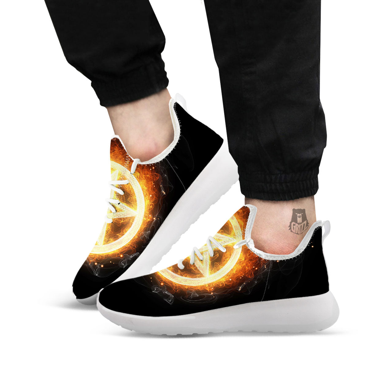 Pentagram Flame Print White Athletic Shoes-grizzshop