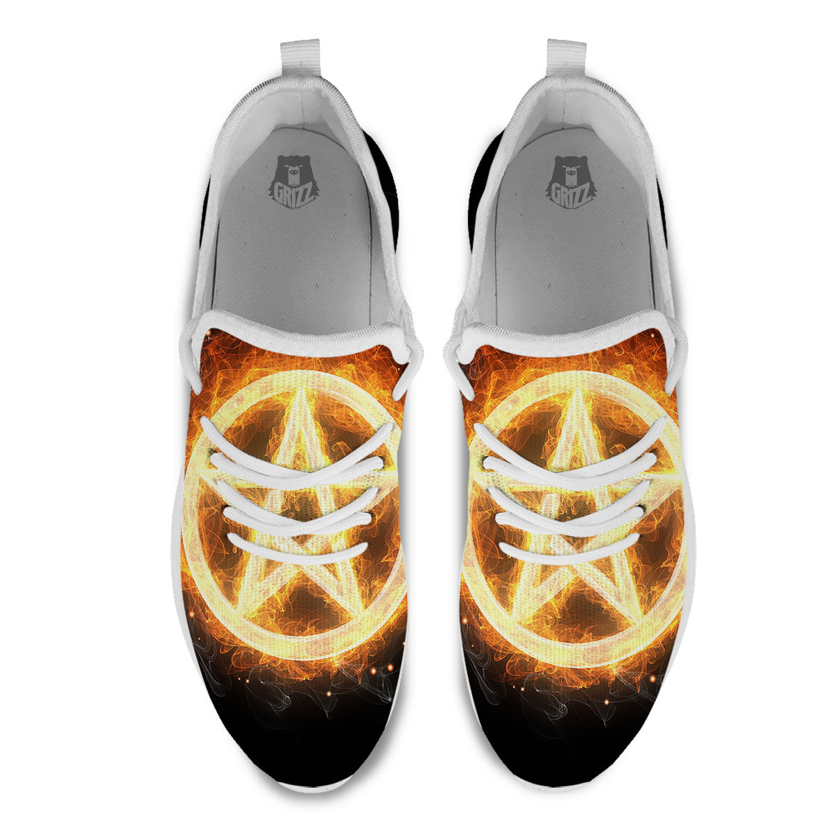 Pentagram Flame Print White Athletic Shoes-grizzshop
