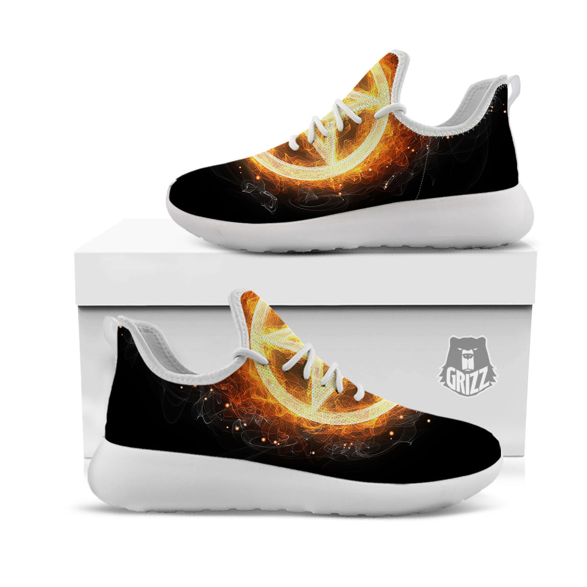 Pentagram Flame Print White Athletic Shoes-grizzshop