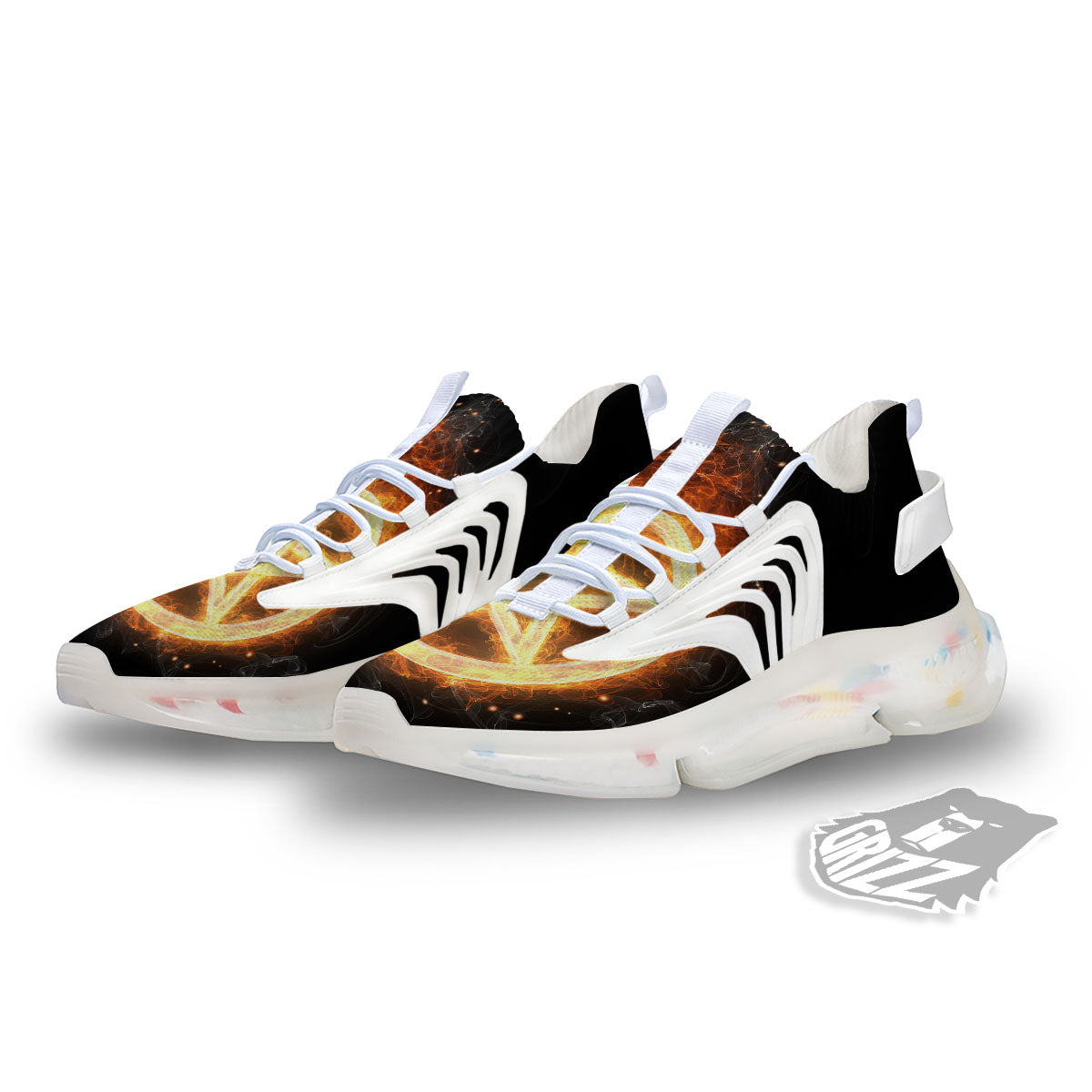 Pentagram Flame Print White Gym Shoes-grizzshop