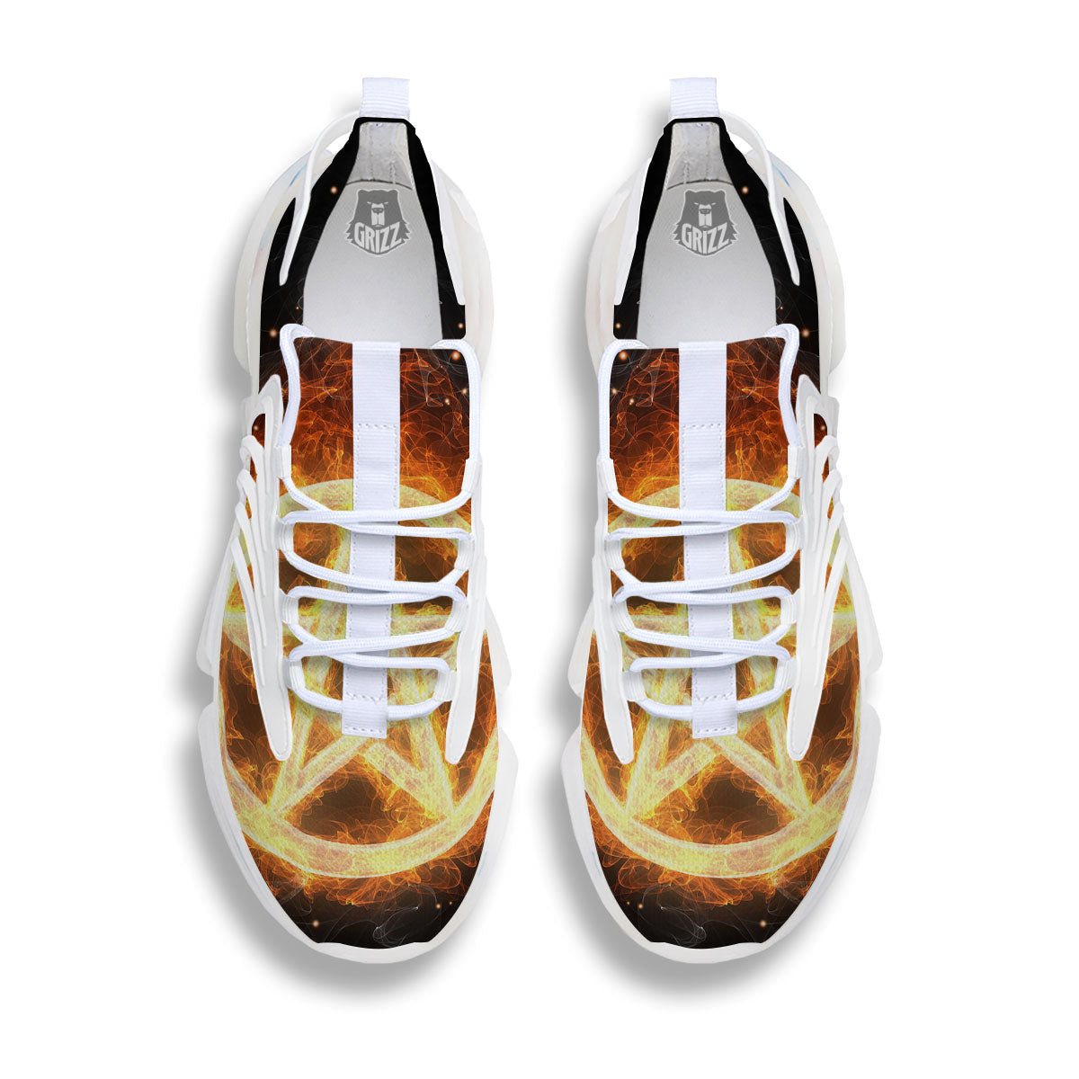 Pentagram Flame Print White Gym Shoes-grizzshop