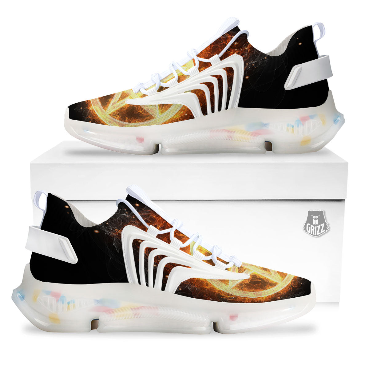 Pentagram Flame Print White Gym Shoes-grizzshop
