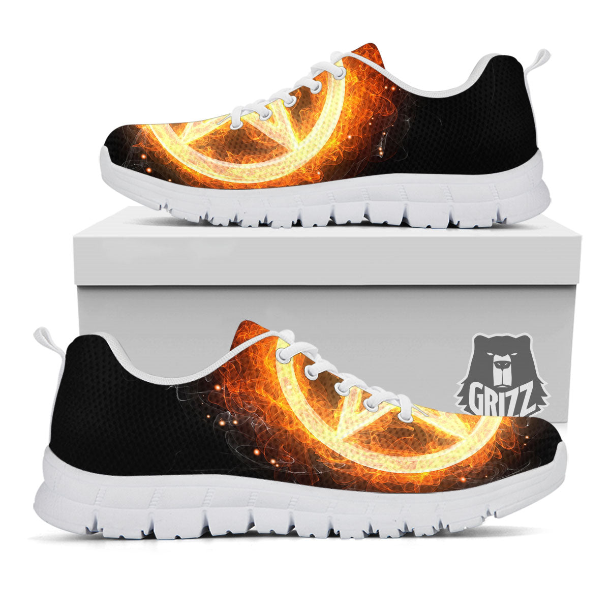 Pentagram Flame Print White Sneaker-grizzshop