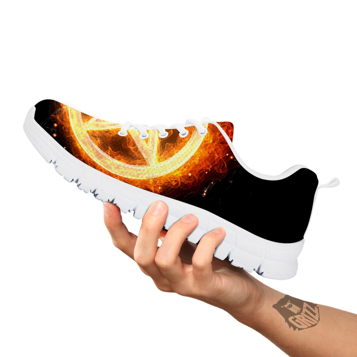 Pentagram Flame Print White Sneaker-grizzshop