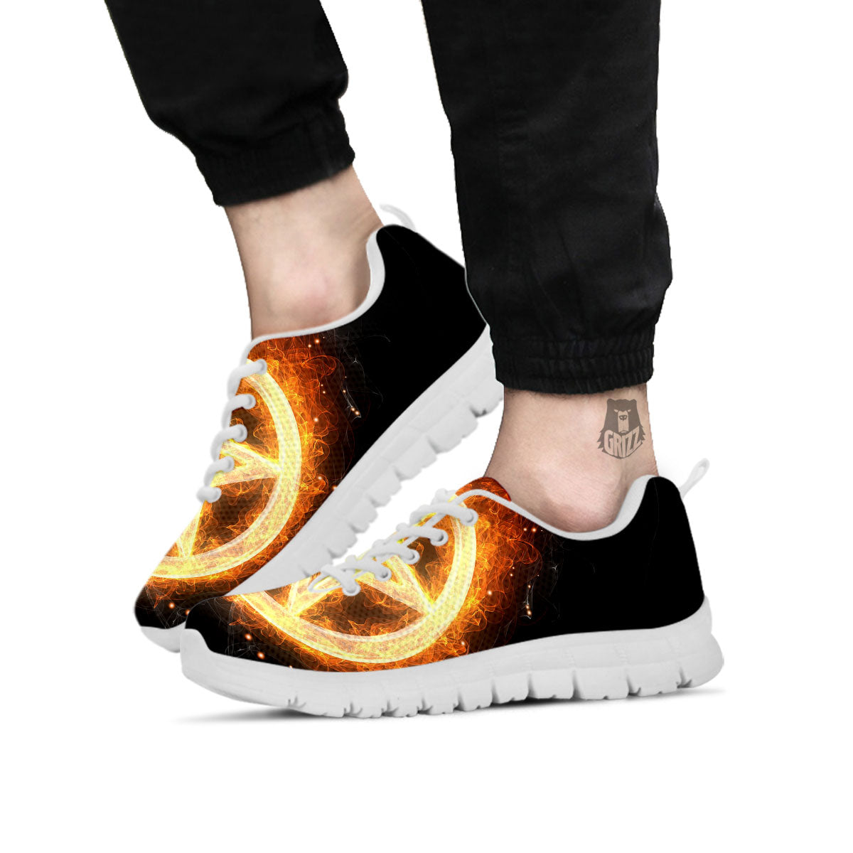 Pentagram Flame Print White Sneaker-grizzshop