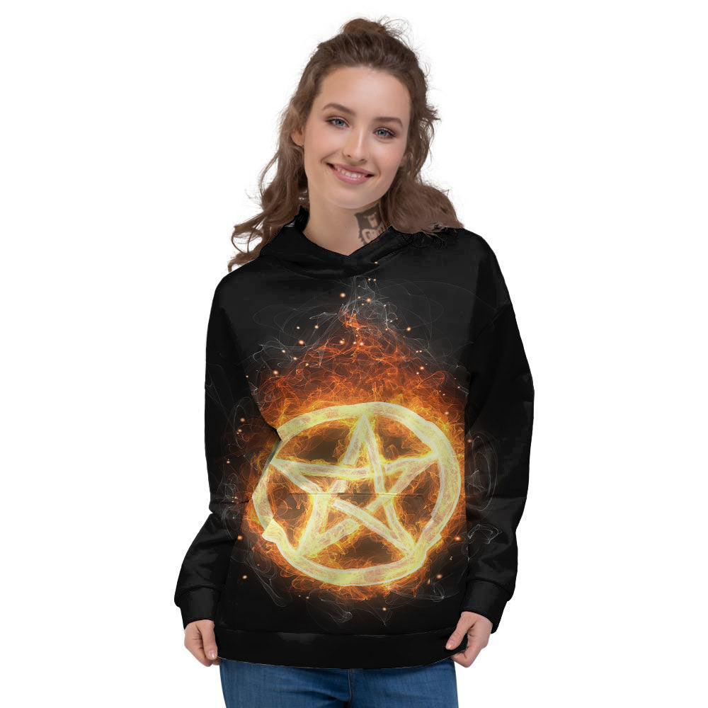 Pentagram Flame Print Women's Hoodie-grizzshop