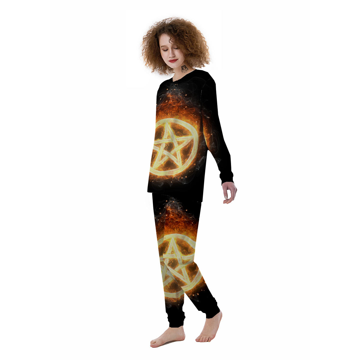 Pentagram Flame Print Women's Pajamas-grizzshop