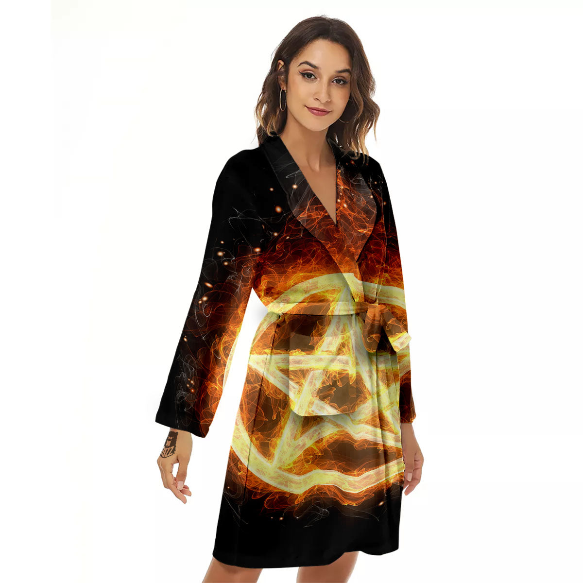 Pentagram Flame Print Women's Robe-grizzshop