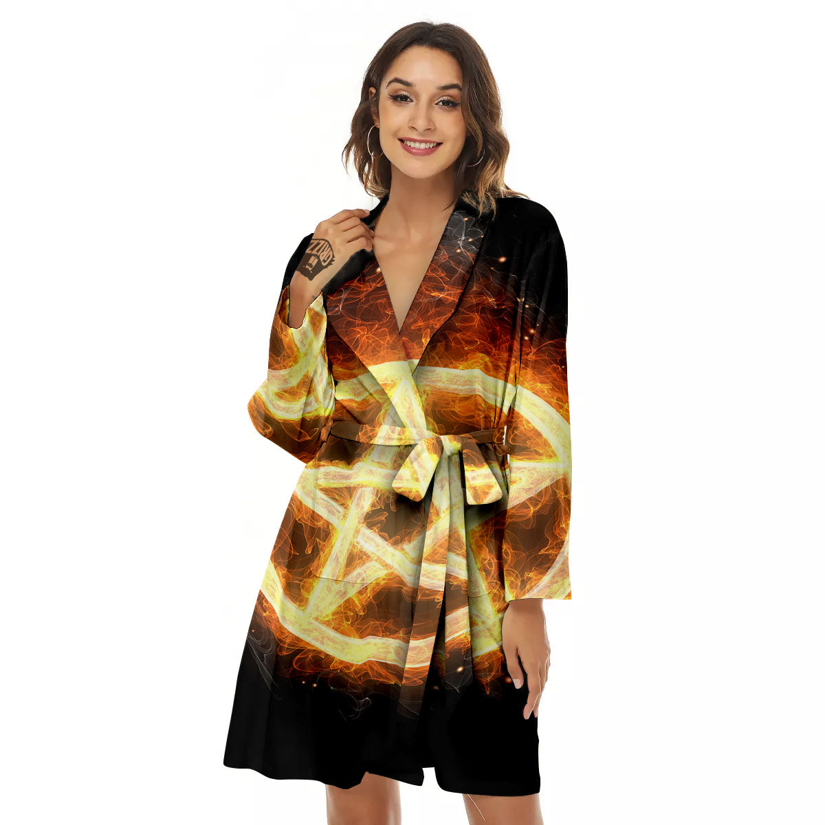 Pentagram Flame Print Women's Robe-grizzshop