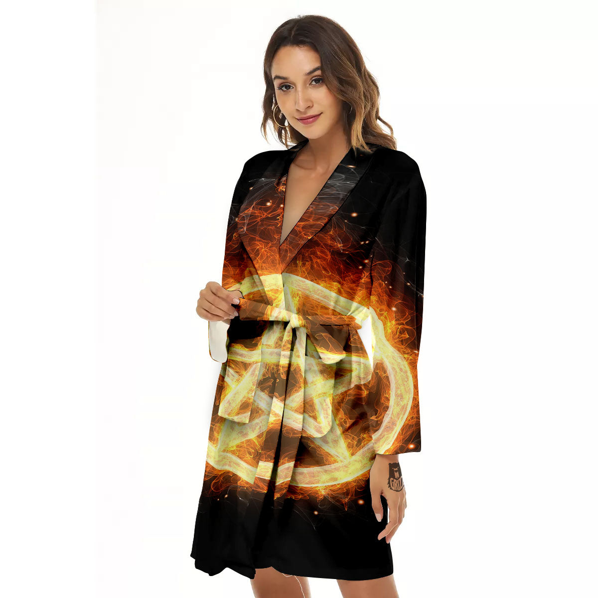 Pentagram Flame Print Women's Robe-grizzshop