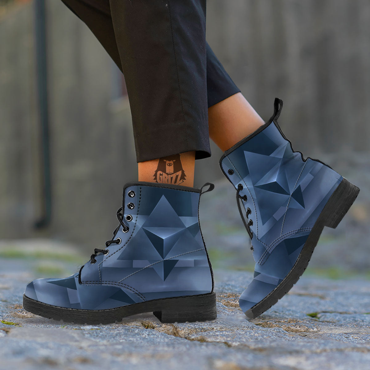 Pentagram Geometric Inverted Print Leather Boots-grizzshop
