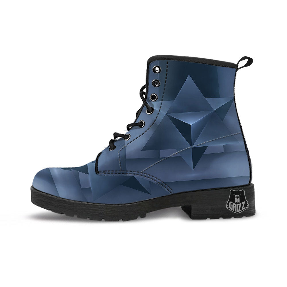 Pentagram Geometric Inverted Print Leather Boots-grizzshop