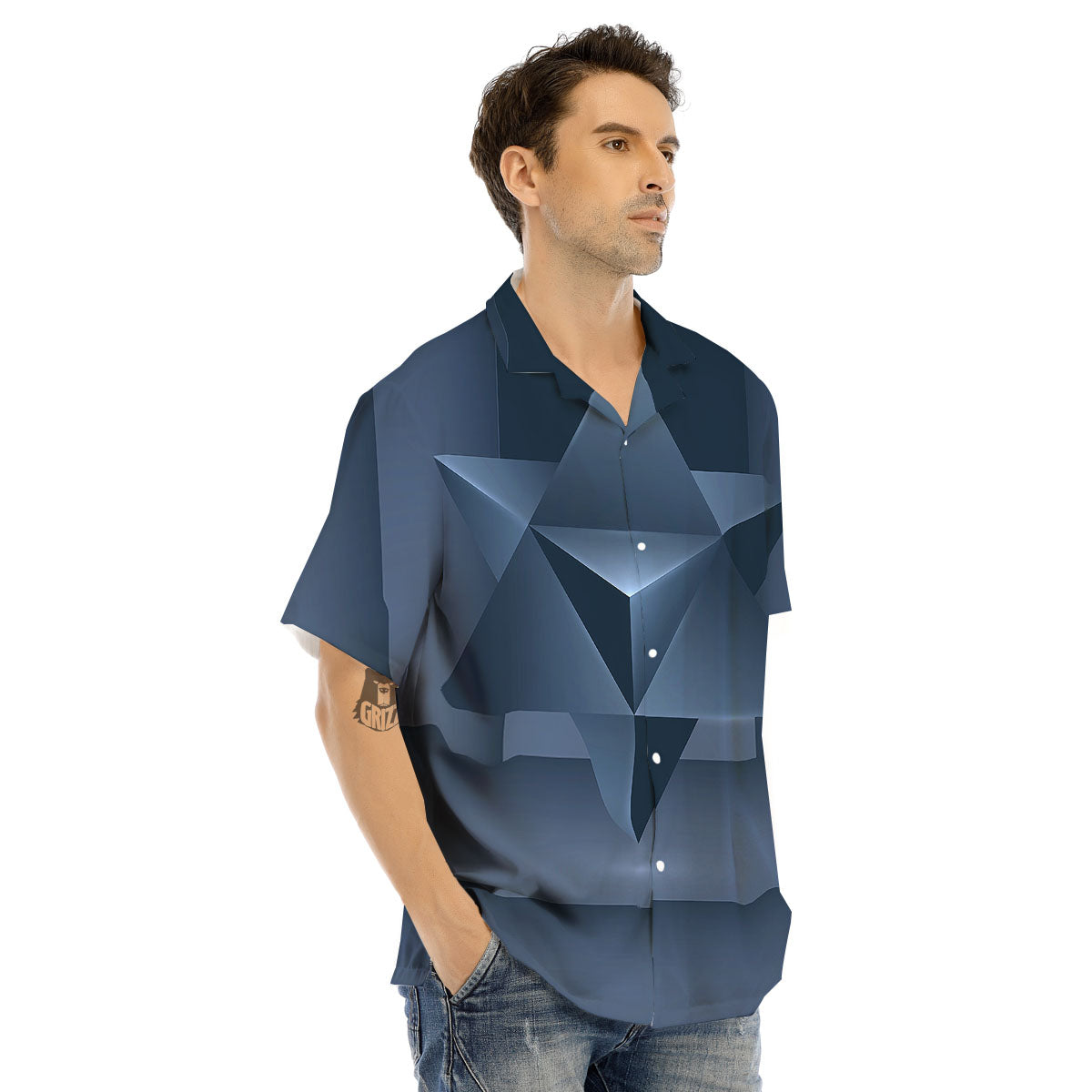 Pentagram Geometric Inverted Print Men's Hawaiian Shirt-grizzshop