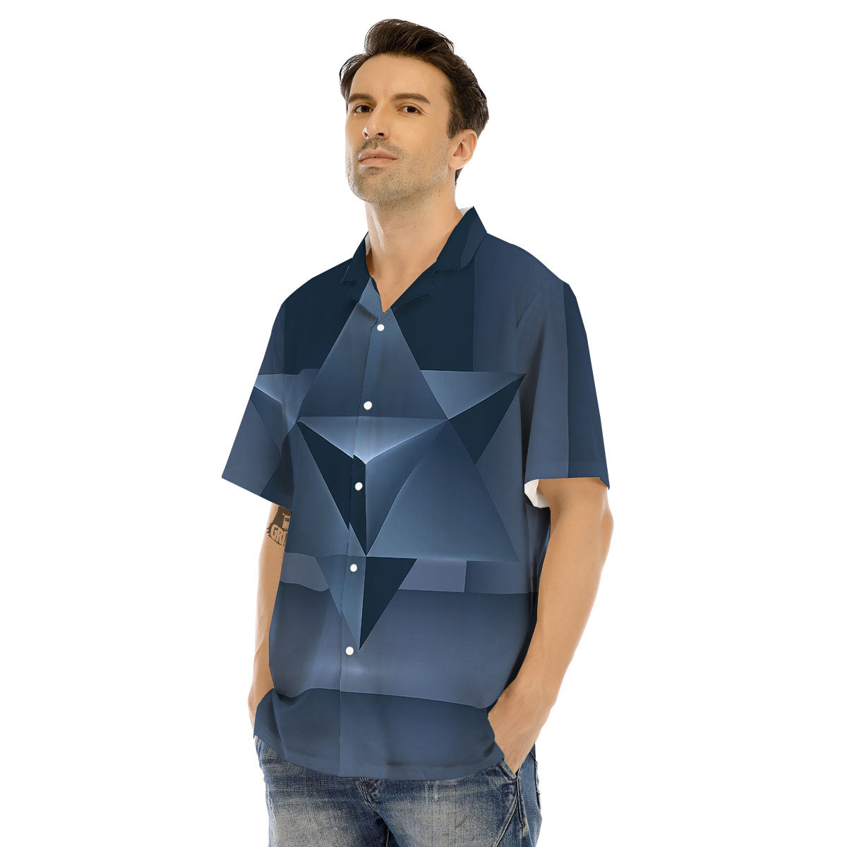 Pentagram Geometric Inverted Print Men's Hawaiian Shirt-grizzshop