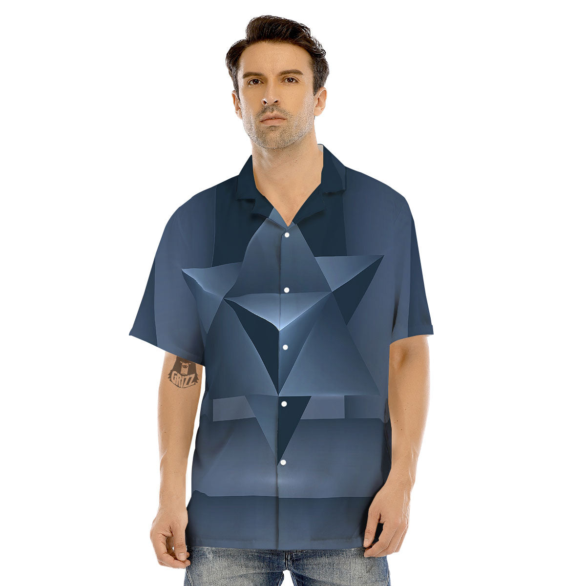Pentagram Geometric Inverted Print Men's Hawaiian Shirt-grizzshop