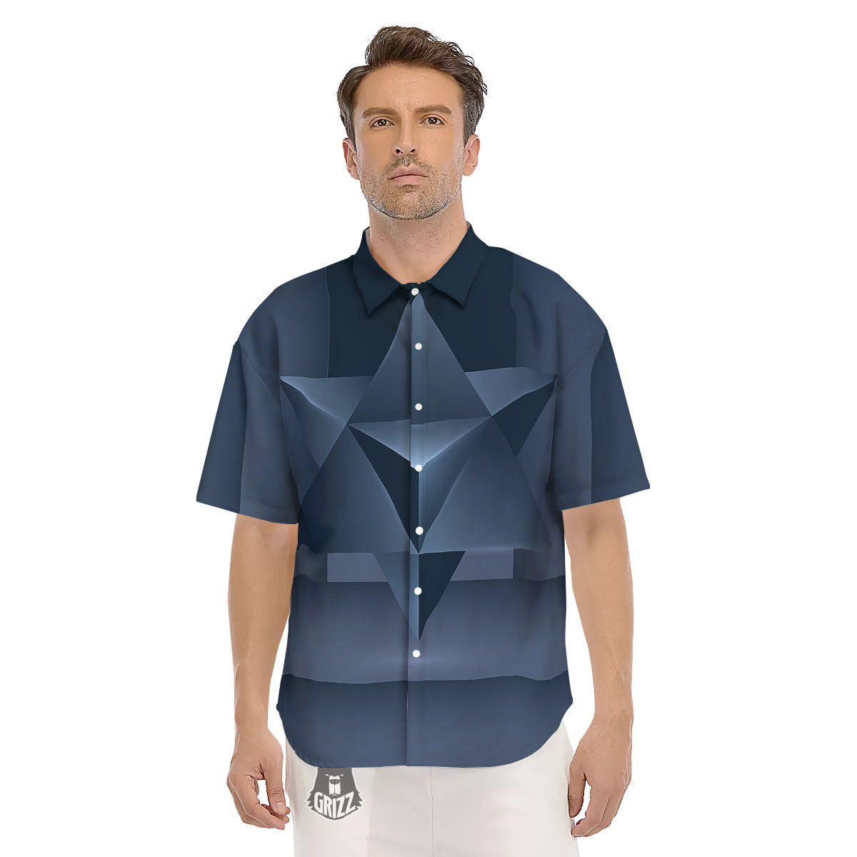Pentagram Geometric Inverted Print Men's Short Sleeve Shirts-grizzshop